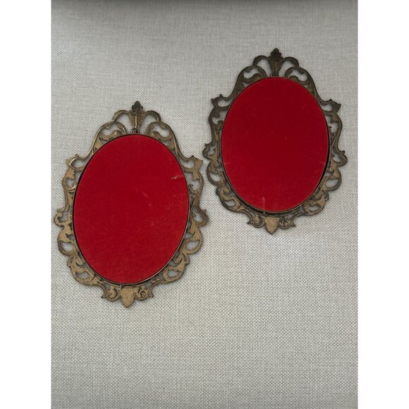 Set of 2 VTG Italian Ornate Oval Metal Frames Floral Prints Wall Hanging Baroque - Picture 3 of 12